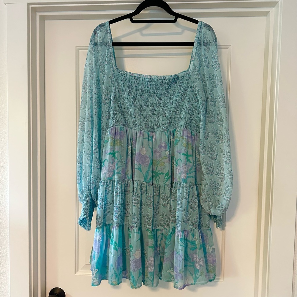 Taylor Blue Floral Tiered Mini Dress
